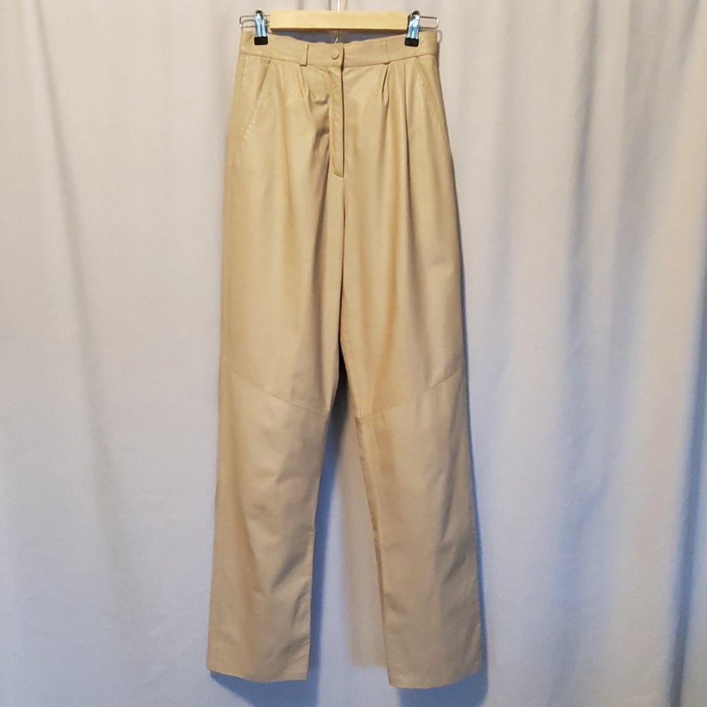 Vintage Leather High-waisted Ivory Pants